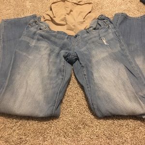 Indigo blue distressed light maternity jeans